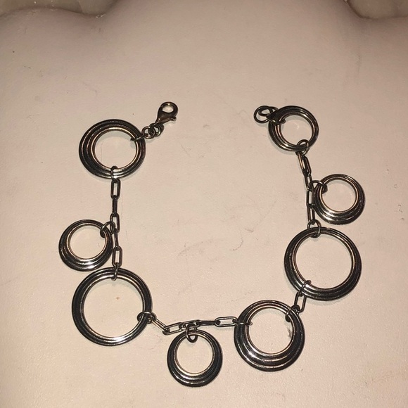 VTG Sterling Silver Textured Circle Disc Charms Link Bracelet 7.5” - Picture 4 of 7